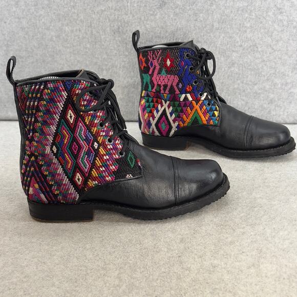 Teysha  Guatemalan Leather Embroidered Ankle Boot - Black - Women size 6.5 - Picture 3 of 12